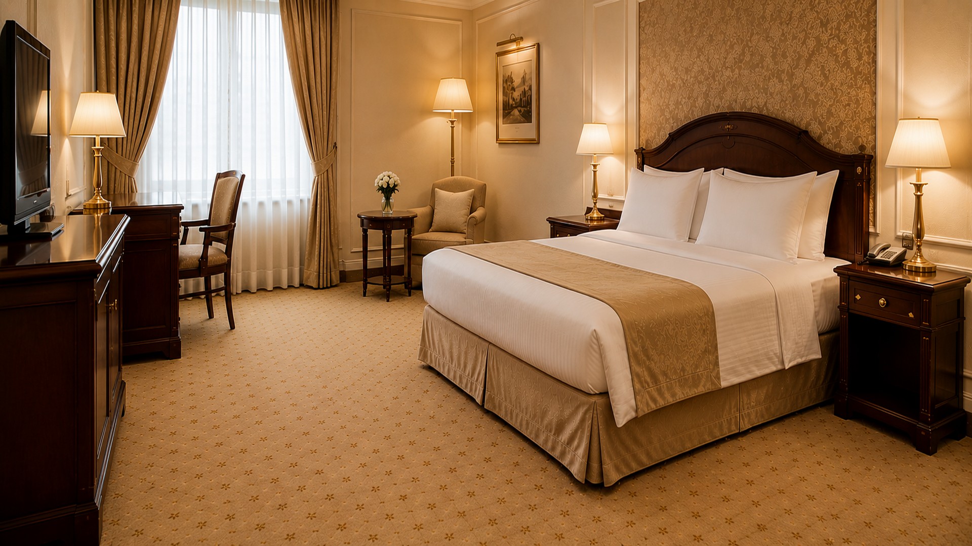 Montaj mochetă în cameră de hotel, design modern și execuție precisă