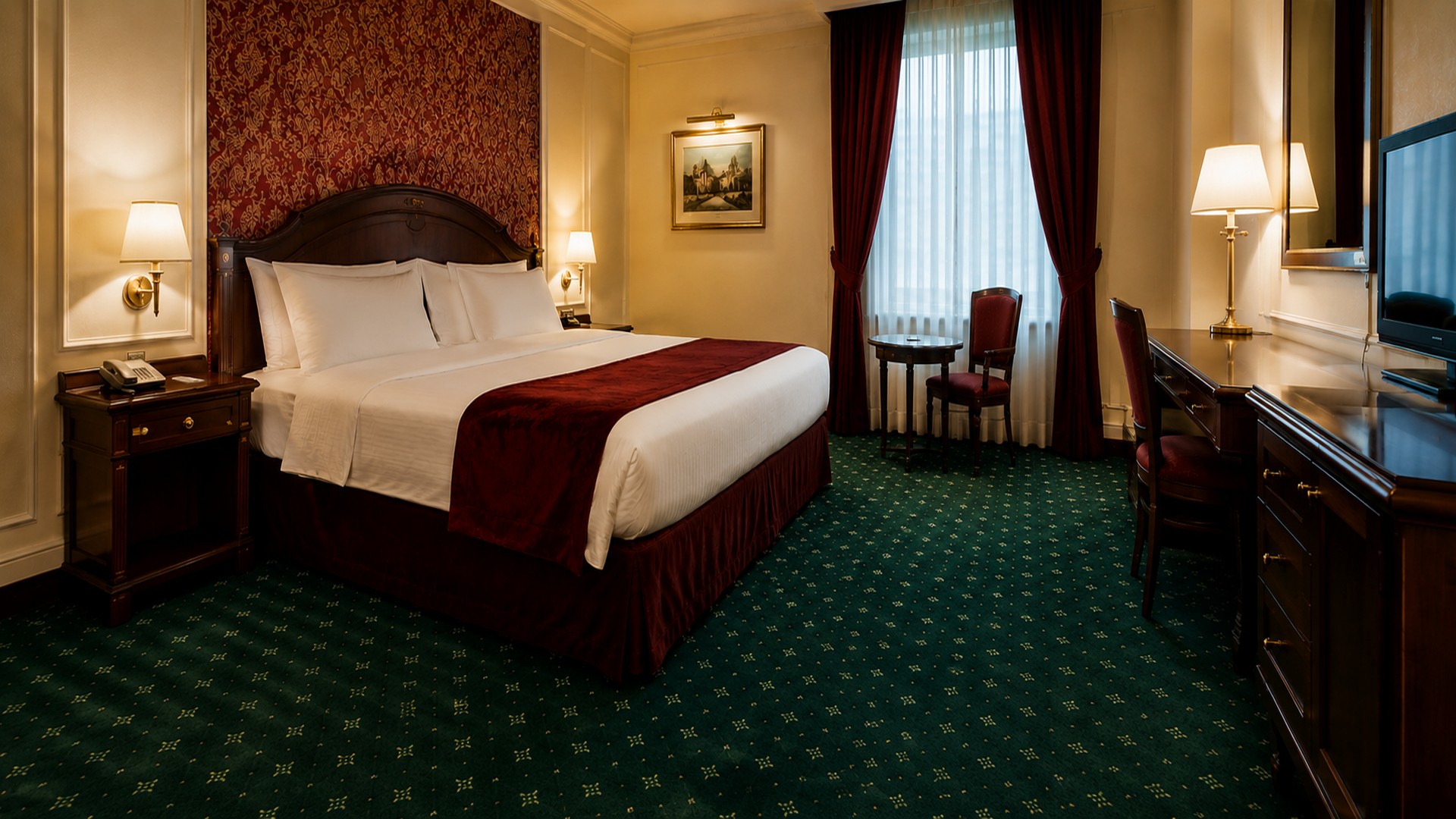 Montaj mochetă în cameră de hotel, finisaj premium și aspect curat